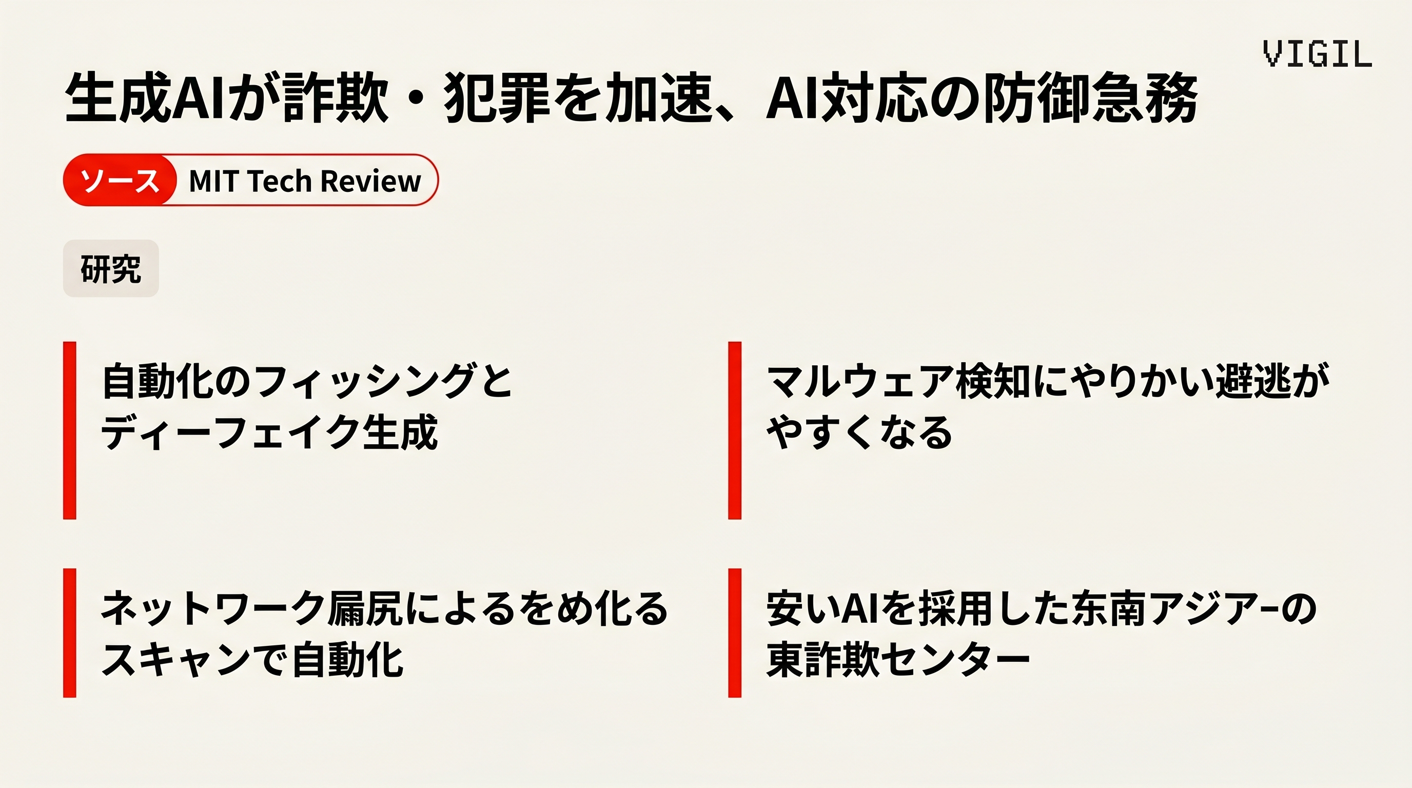 生成AIが詐欺・犯罪を加速、AI対応の防御急務