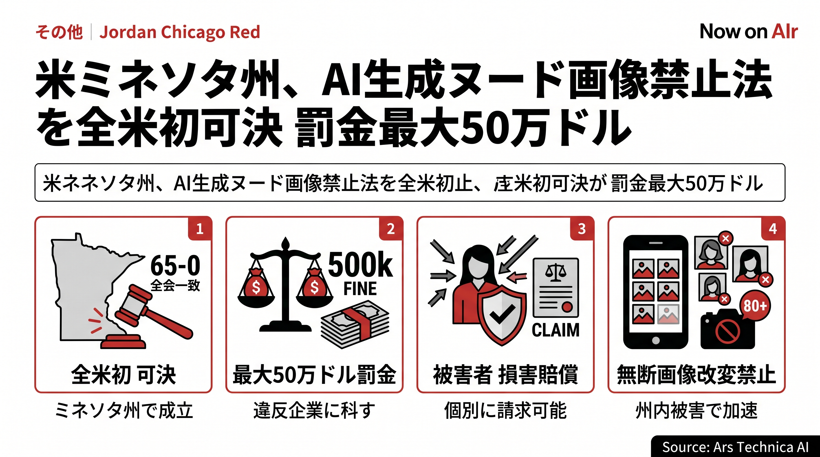 米ミネソタ州、AI生成ヌード画像禁止法を全米初可決　罰金最大50万ドル