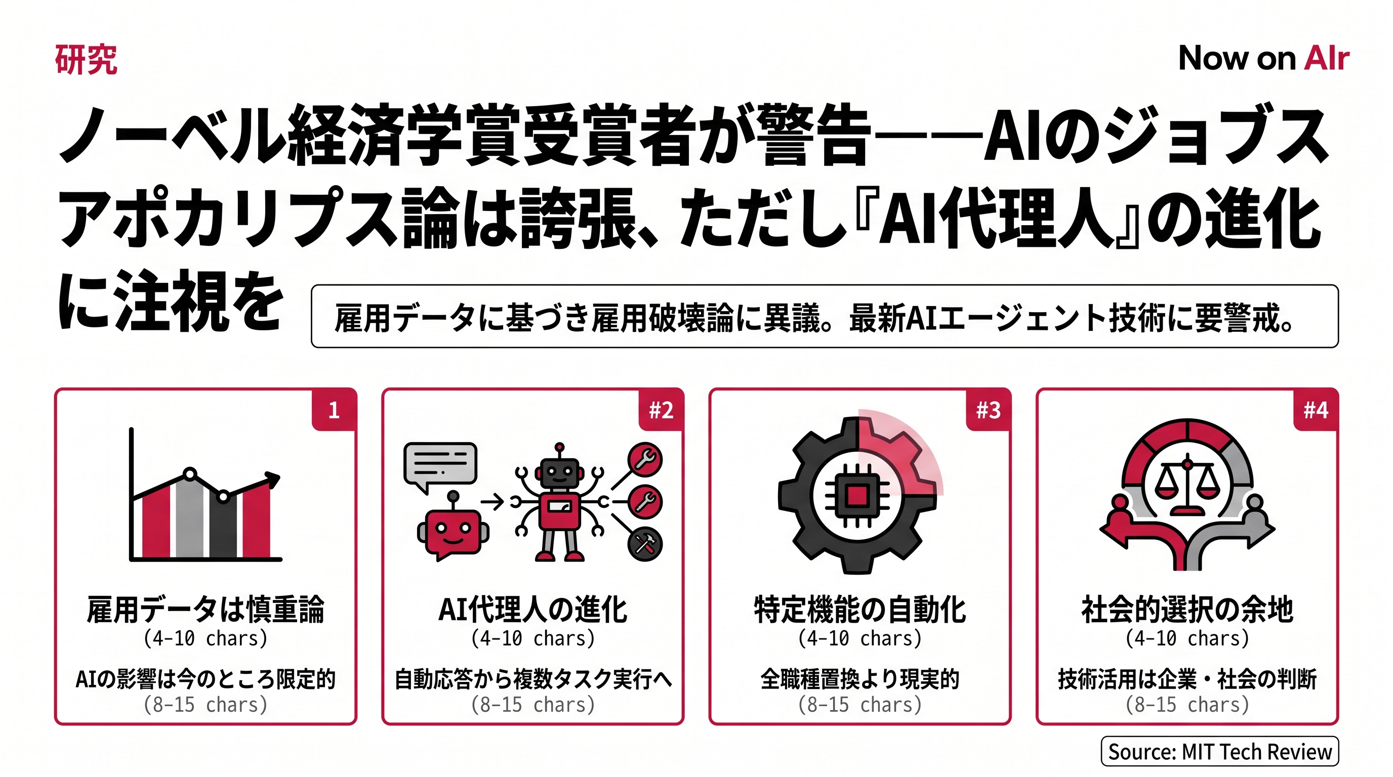 ノーベル経済学賞受賞者が警告——AIのジョブスアポカリプス論は誇張、ただし『AI代理人』の進化に注視を