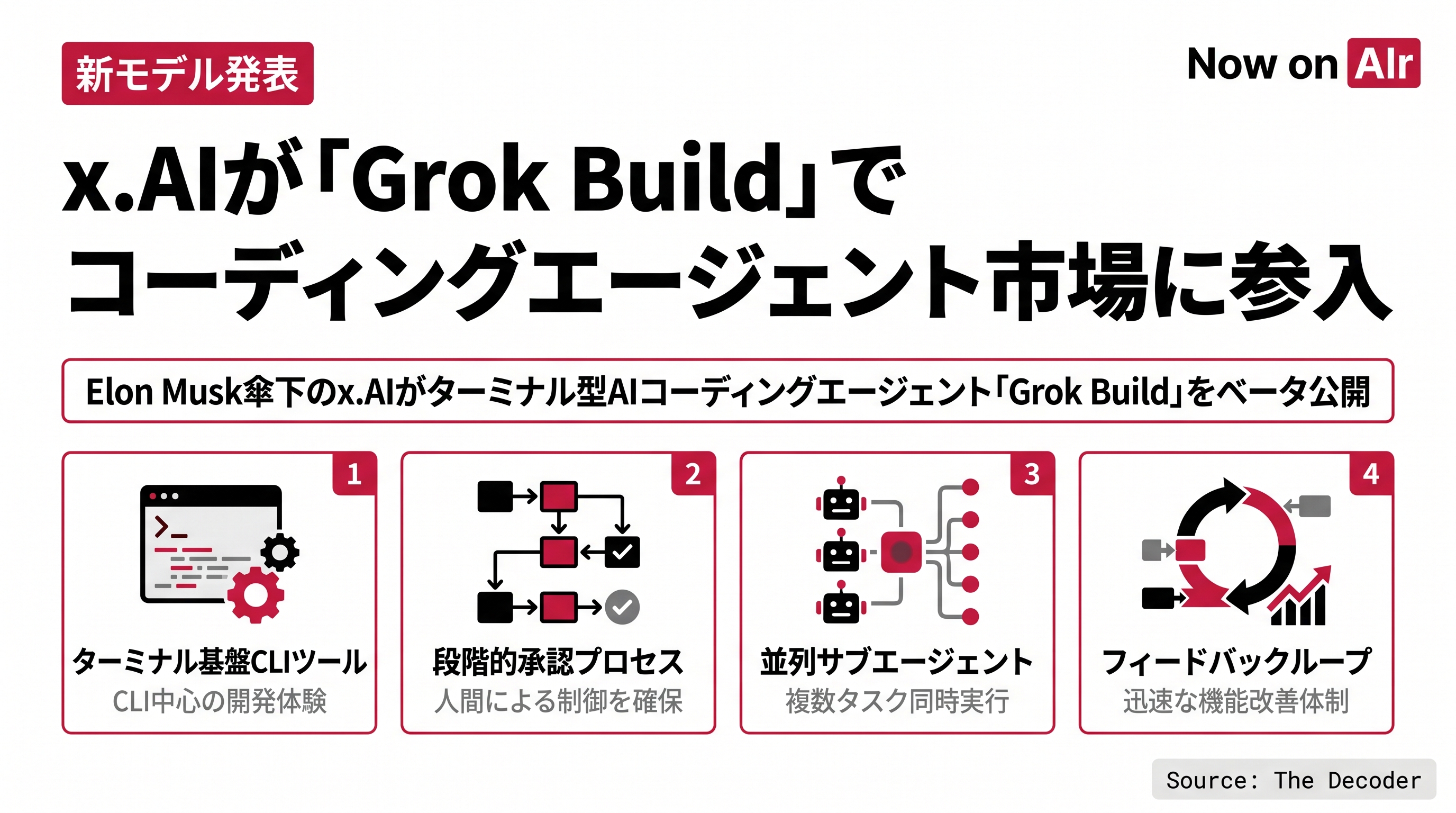 x.AIが「Grok Build」でコーディングエージェント市場に参入